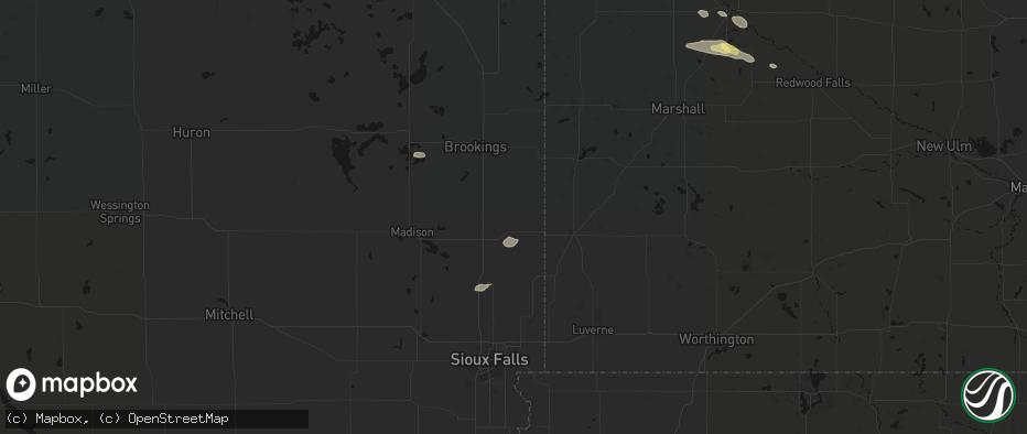 Hail map in Flandreau, SD on July 7, 2026