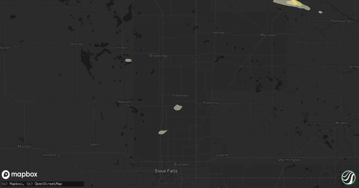 Hail map in Flandreau, SD on July 7, 2026