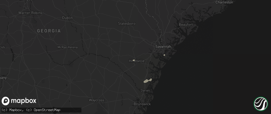 Hail map in Fort Stewart, GA on July 7, 2026