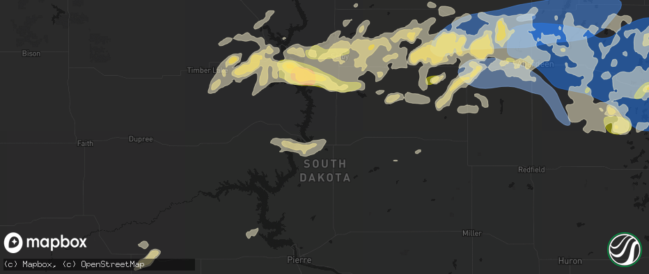 Hail map in Gettysburg, SD on July 7, 2026