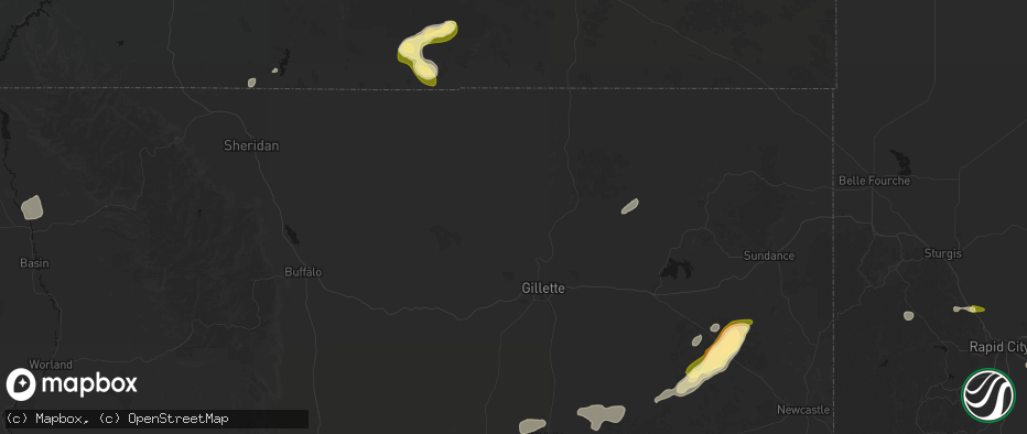 Hail map in Gillette, WY on July 7, 2026