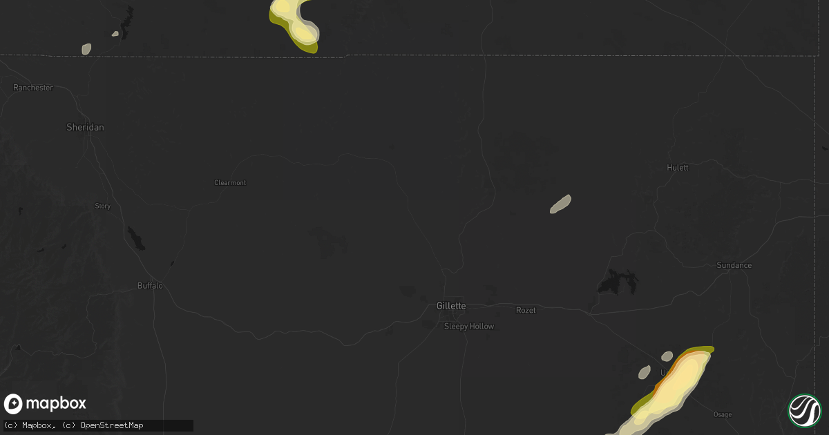 Hail map in Gillette, WY on July 7, 2026
