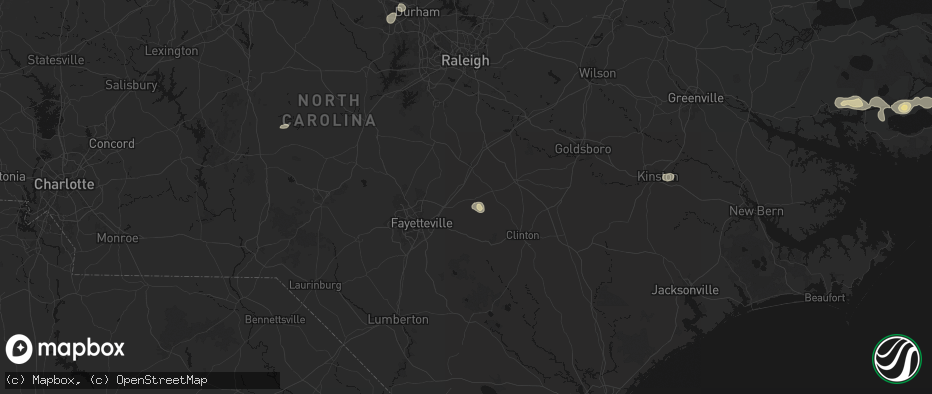 Hail map in Godwin, NC on July 7, 2026