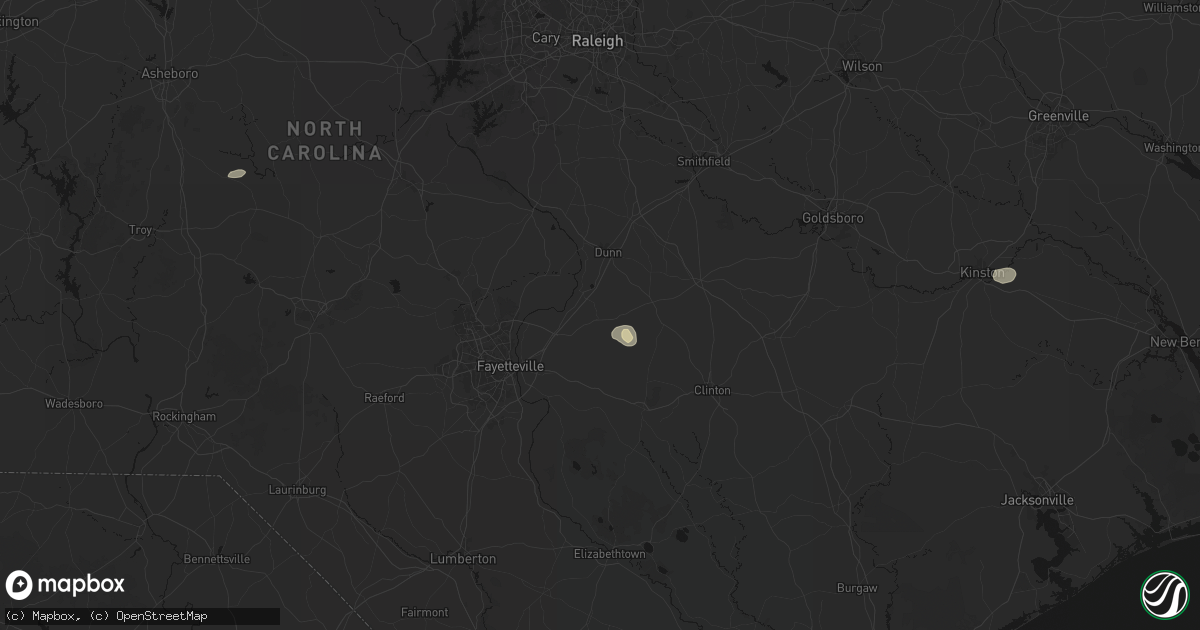 Hail map in Godwin, NC on July 7, 2026