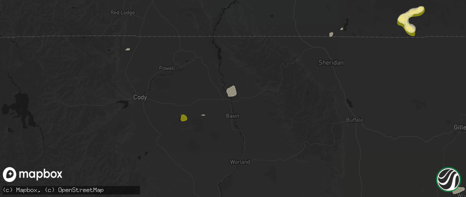 Hail map in Greybull, WY on July 7, 2026