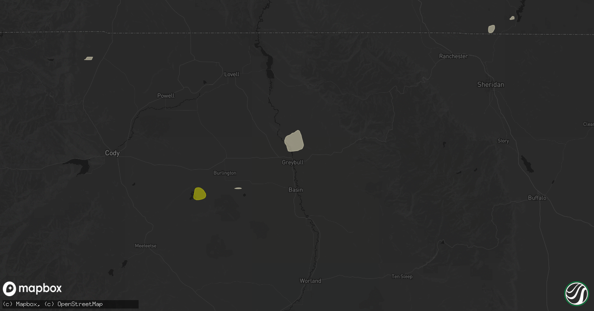 Hail map in Greybull, WY on July 7, 2026