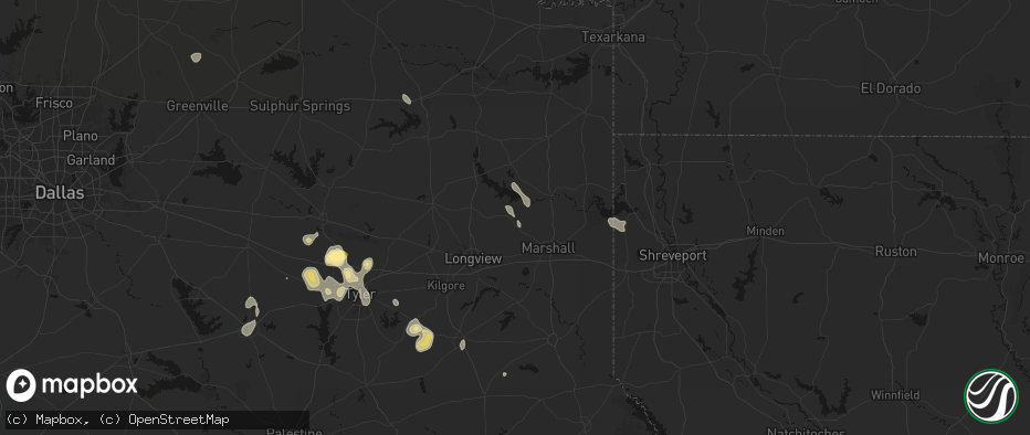 Hail map in Harleton, TX on July 7, 2026