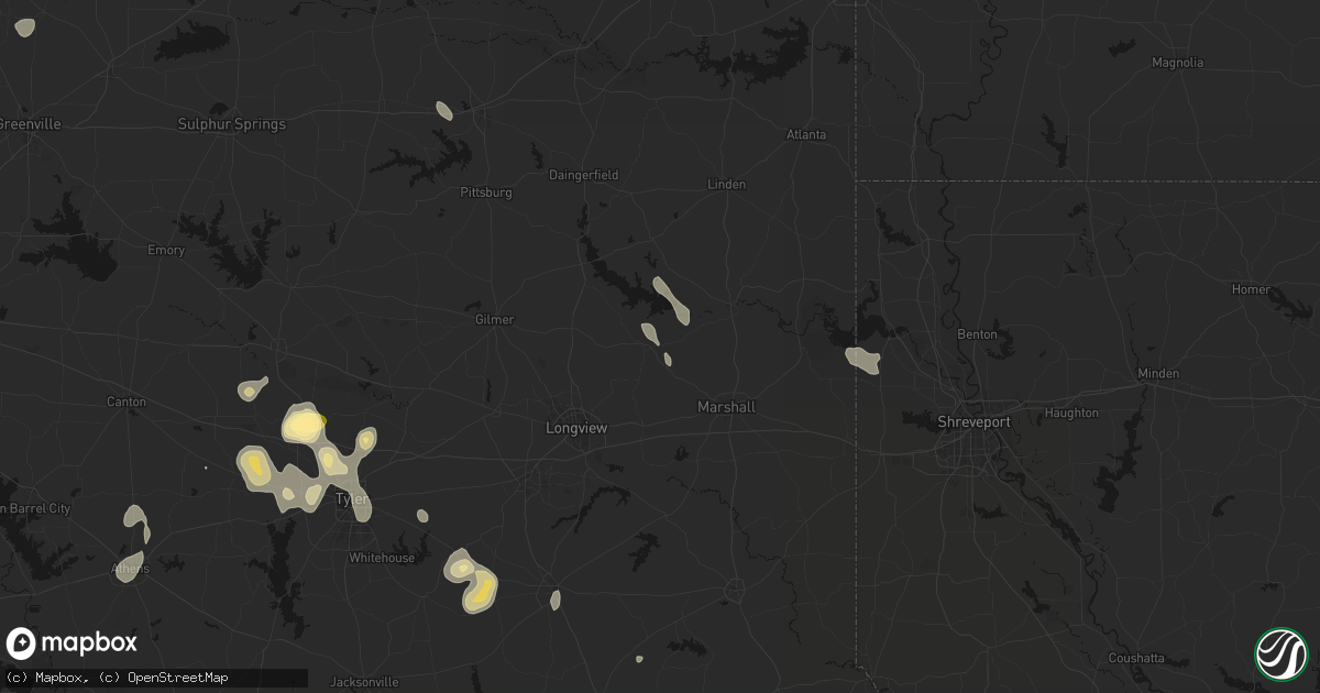 Hail map in Harleton, TX on July 7, 2026