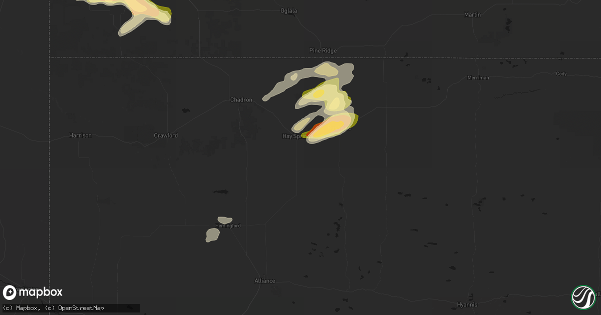 Hail map in Hay Springs, NE on July 7, 2026