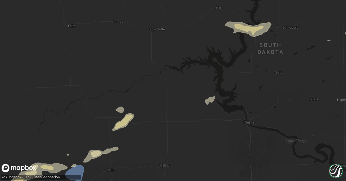 Hail map in Hayes, SD on July 7, 2026