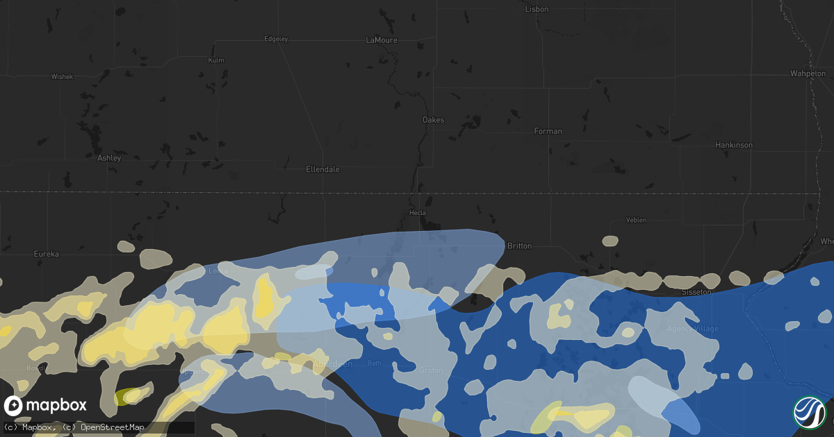 Hail map in Hecla, SD on July 7, 2026
