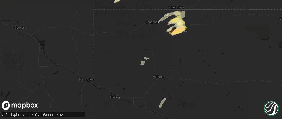 Hail map in Hemingford, NE on July 7, 2026