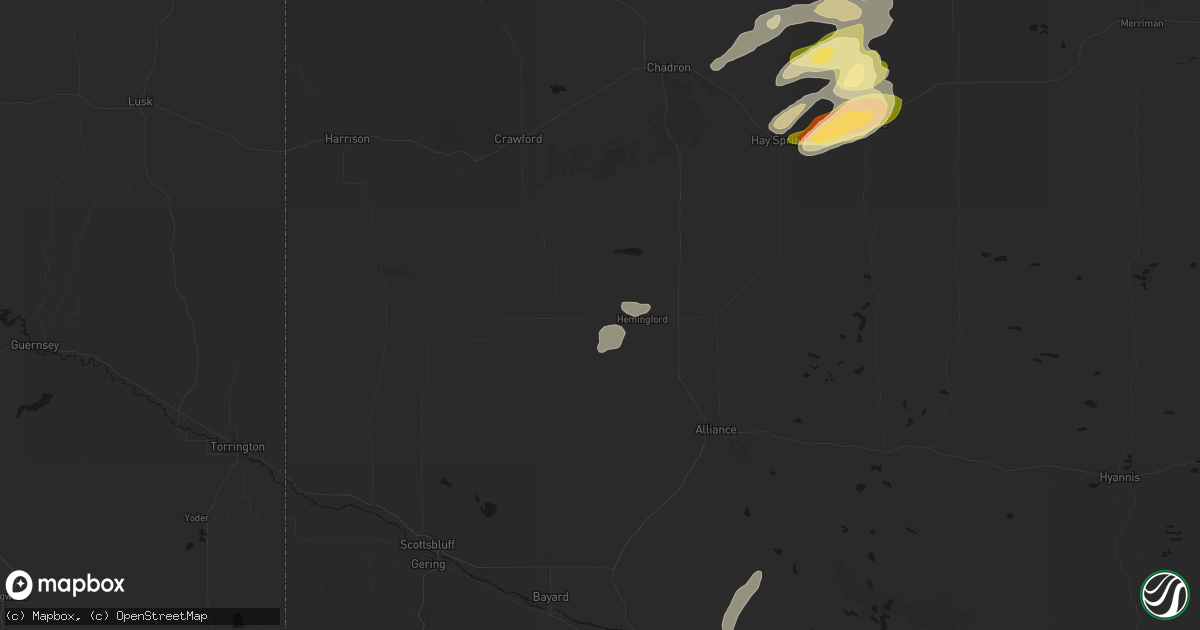 Hail map in Hemingford, NE on July 7, 2026