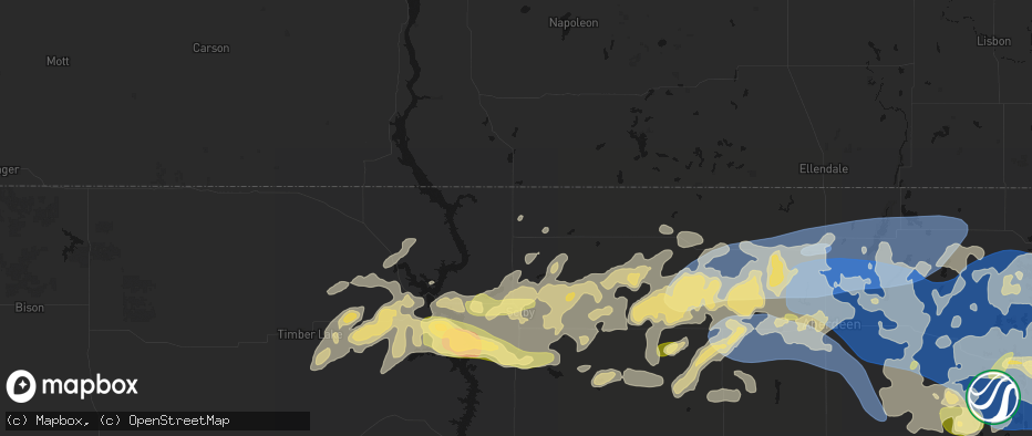 Hail map in Herreid, SD on July 7, 2026