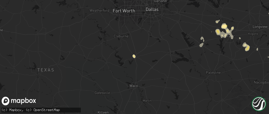 Hail map in Hillsboro, TX on July 7, 2026