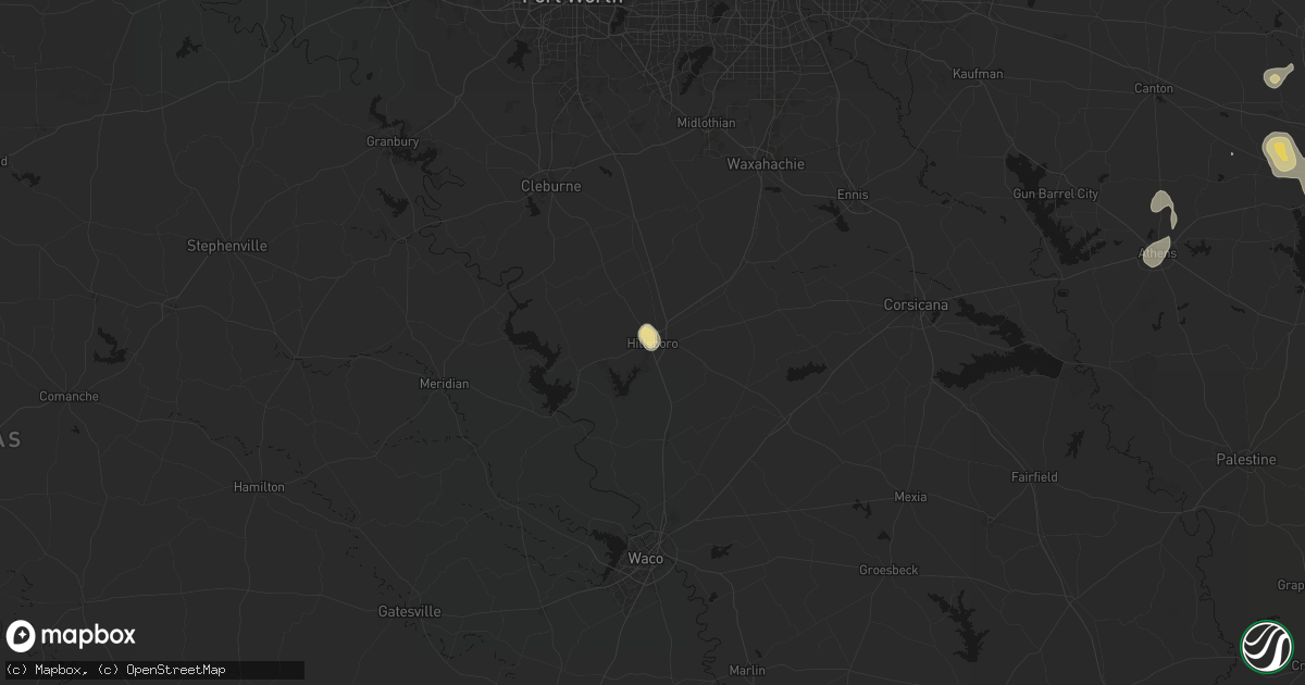 Hail map in Hillsboro, TX on July 7, 2026