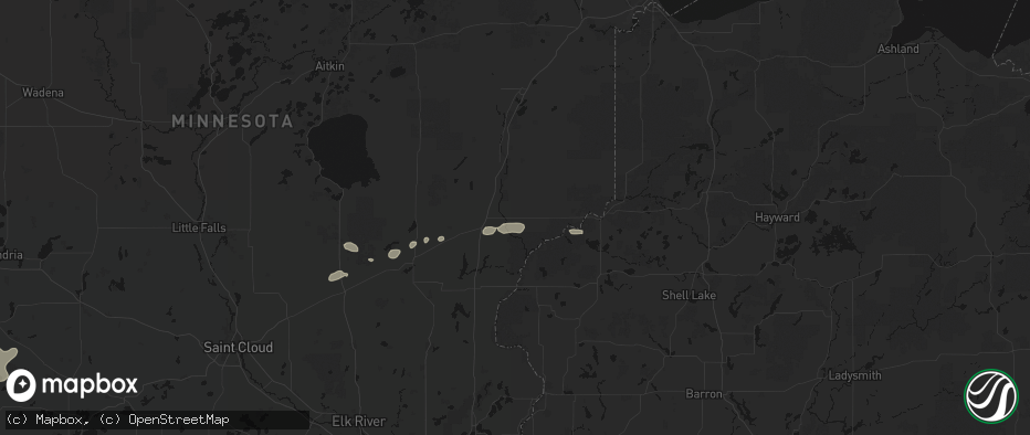 Hail map in Hinckley, MN on July 7, 2026