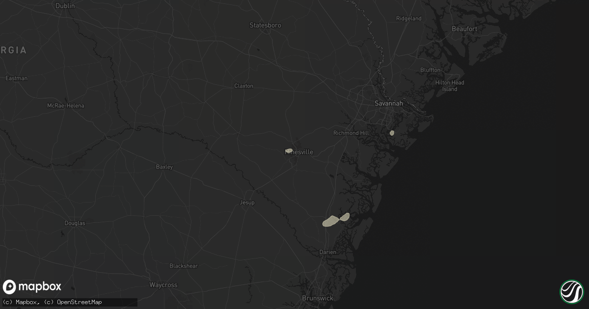Hail map in Hinesville, GA on July 7, 2026