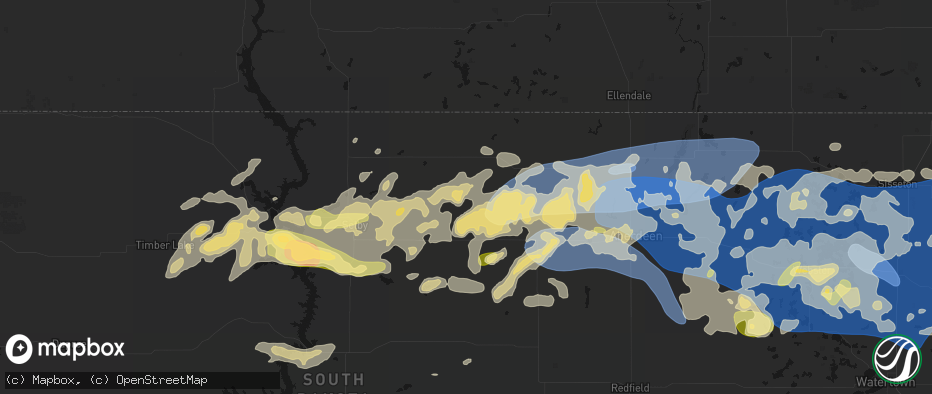 Hail map in Hosmer, SD on July 7, 2026