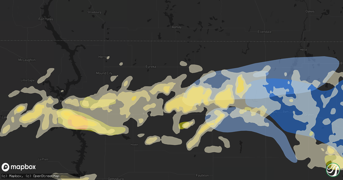Hail map in Hosmer, SD on July 7, 2026
