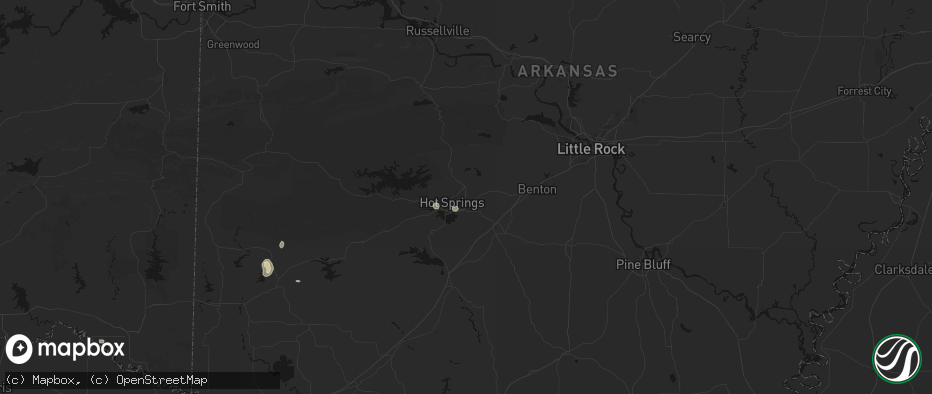 Hail map in Hot Springs National Park, AR on July 7, 2026