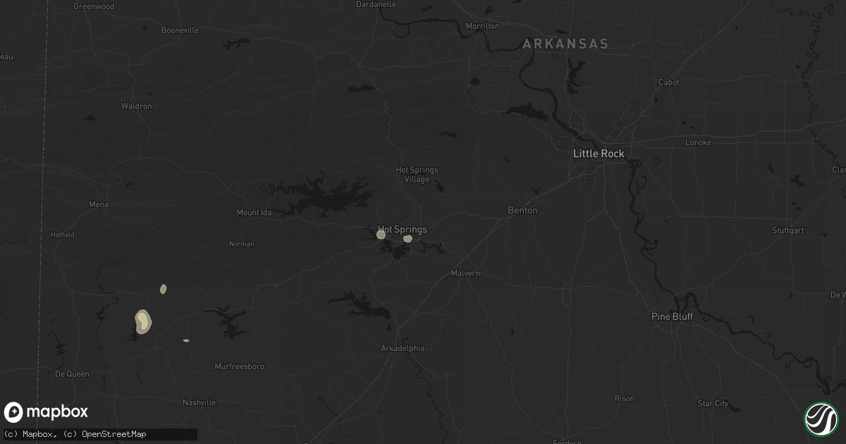 Hail map in Hot Springs National Park, AR on July 7, 2026