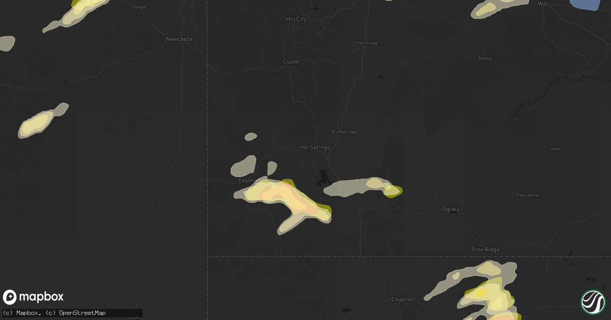 Hail map in Hot Springs, SD on July 7, 2026