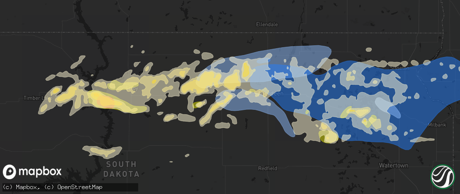 Hail map in Ipswich, SD on July 7, 2026