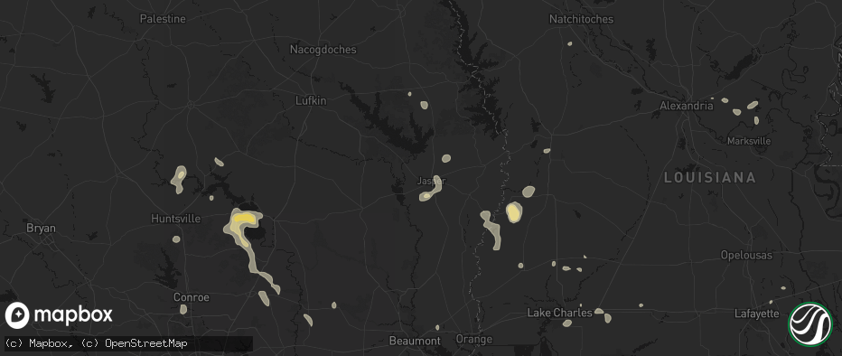 Hail map in Jasper, TX on July 7, 2026