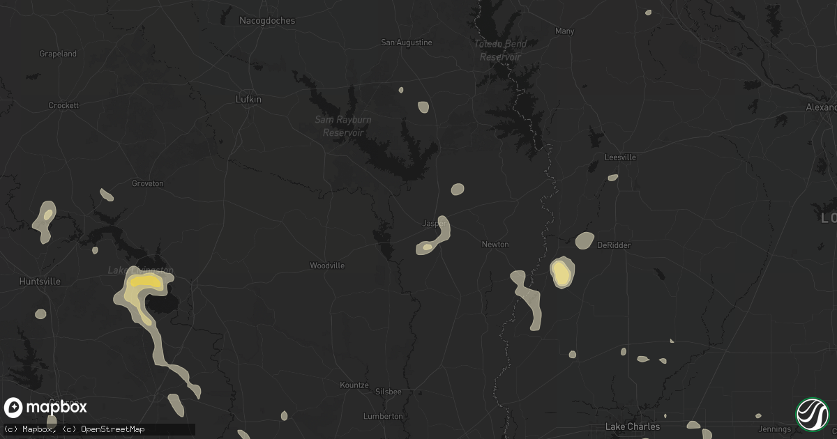 Hail map in Jasper, TX on July 7, 2026