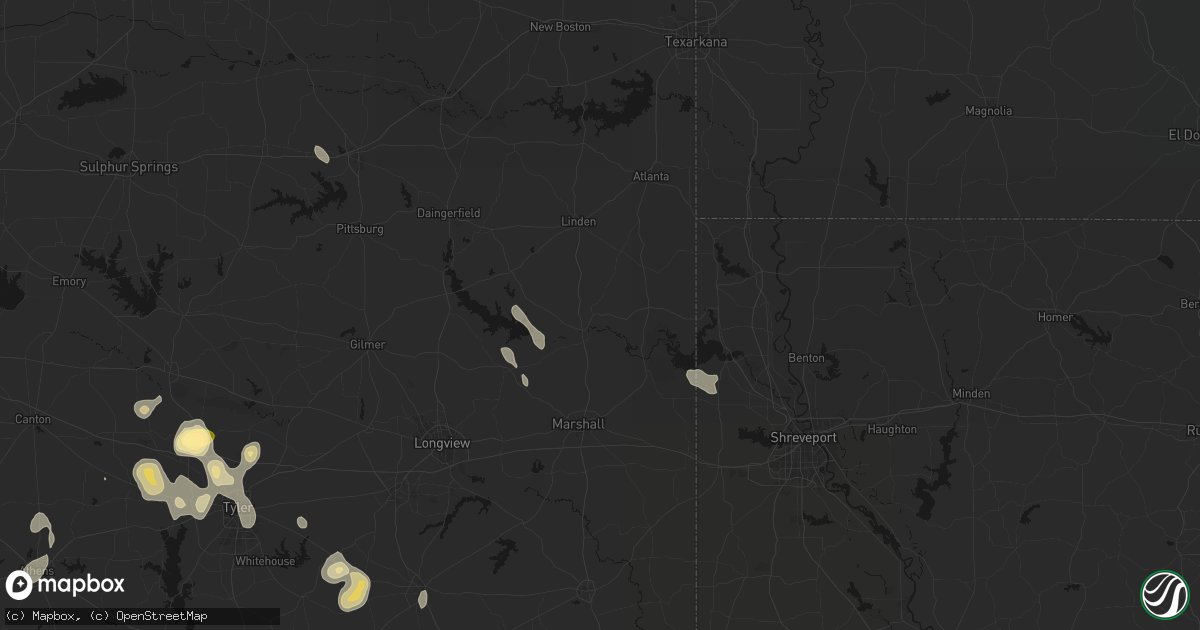 Hail map in Jefferson, TX on July 7, 2026