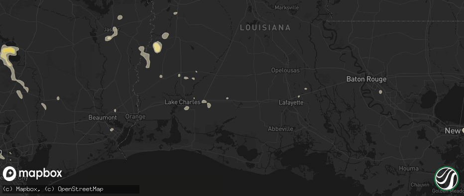 Hail map in Jennings, LA on July 7, 2026