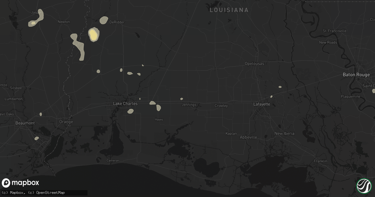 Hail map in Jennings, LA on July 7, 2026