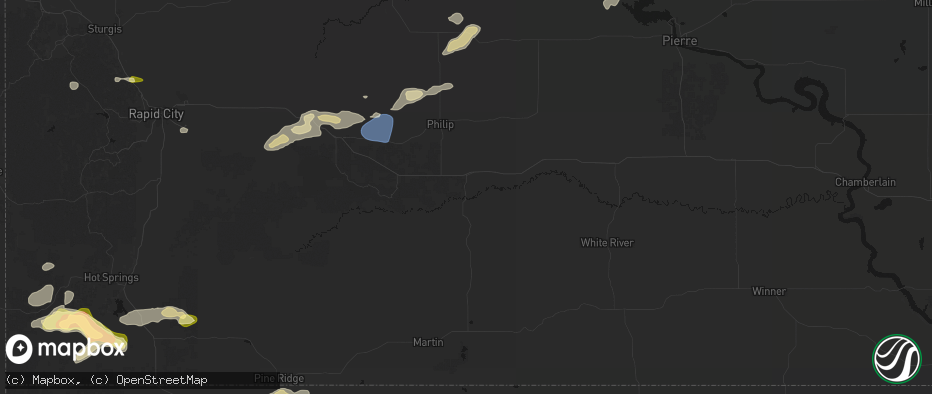 Hail map in Kadoka, SD on July 7, 2026