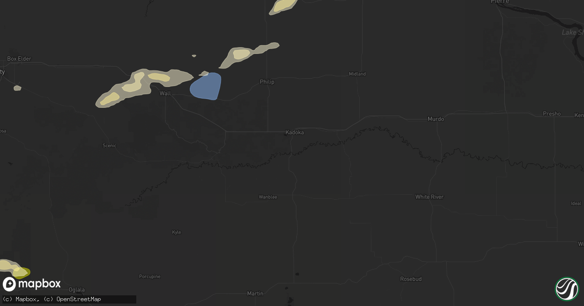 Hail map in Kadoka, SD on July 7, 2026