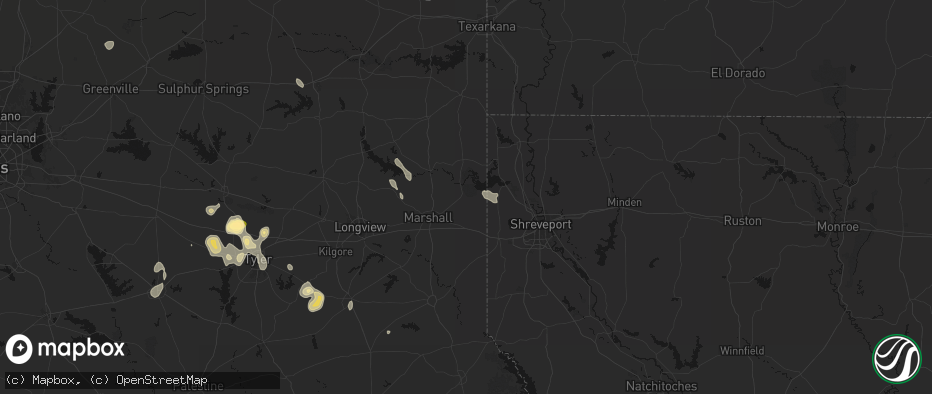 Hail map in Karnack, TX on July 7, 2026