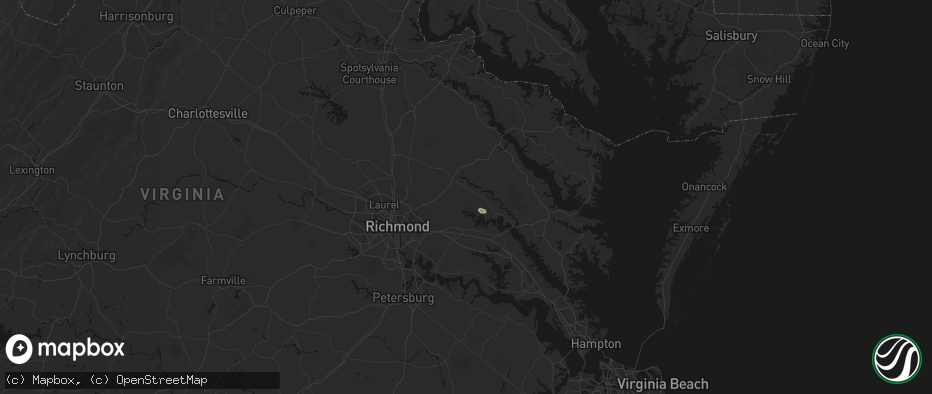 Hail map in King William, VA on July 7, 2026