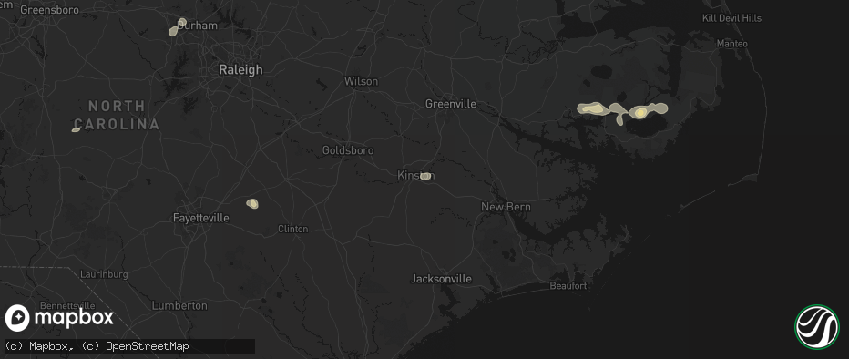 Hail map in Kinston, NC on July 7, 2026