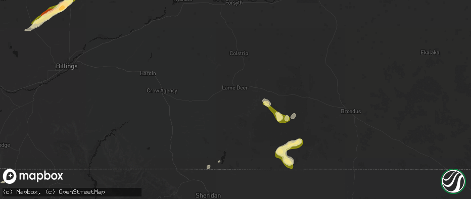 Hail map in Lame Deer, MT on July 7, 2026
