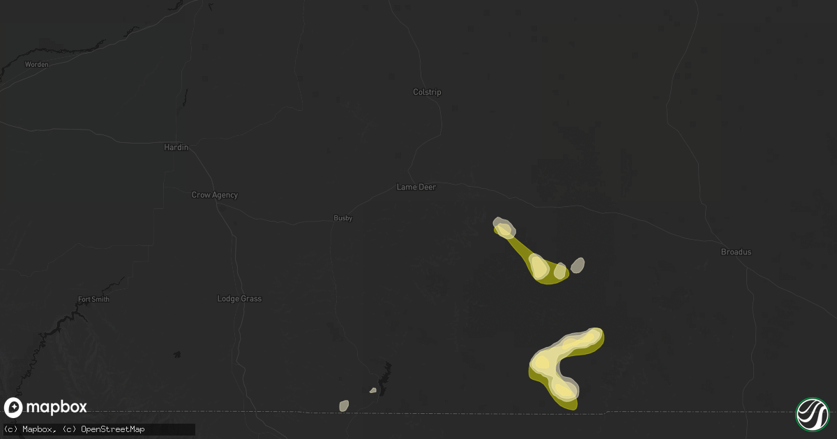 Hail map in Lame Deer, MT on July 7, 2026