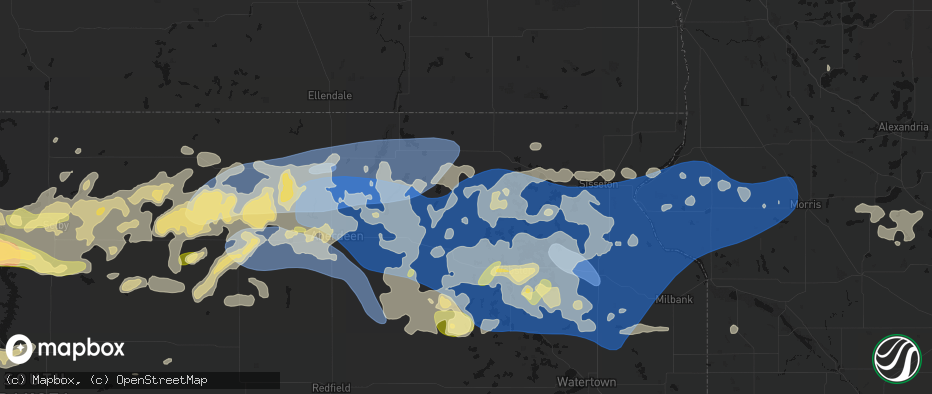 Hail map in Langford, SD on July 7, 2026