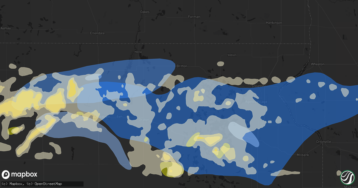 Hail map in Langford, SD on July 7, 2026