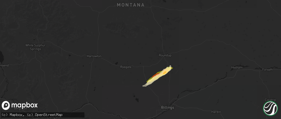 Hail map in Lavina, MT on July 7, 2026
