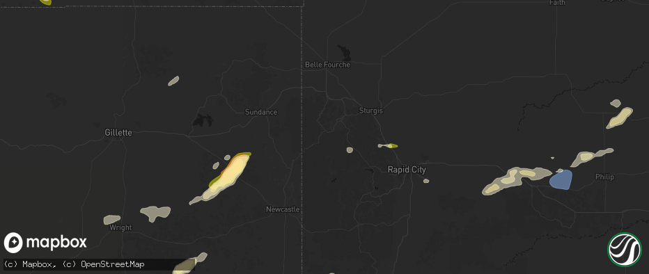 Hail map in Lead, SD on July 7, 2026