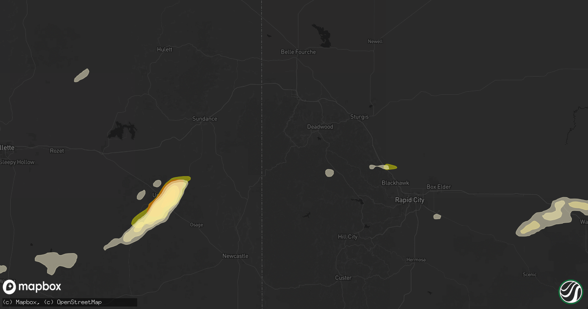 Hail map in Lead, SD on July 7, 2026
