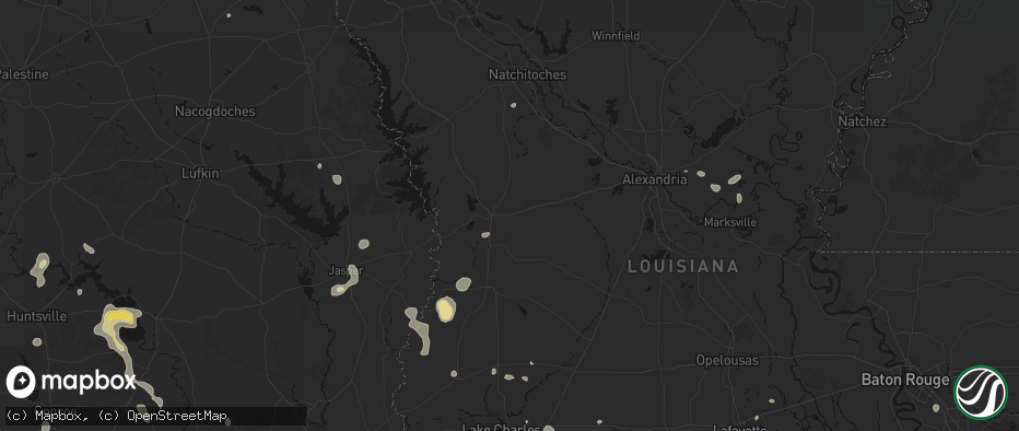 Hail map in Leesville, LA on July 7, 2026