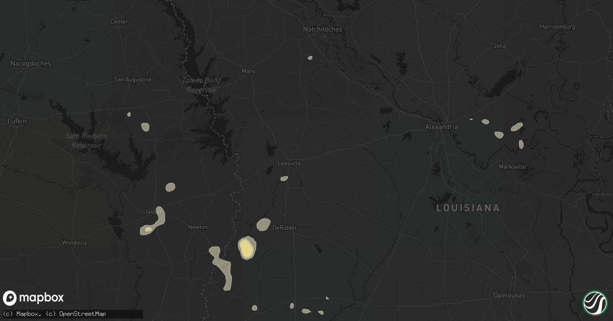 Hail map in Leesville, LA on July 7, 2026
