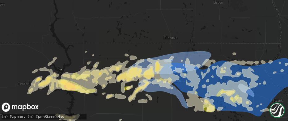 Hail map in Leola, SD on July 7, 2026