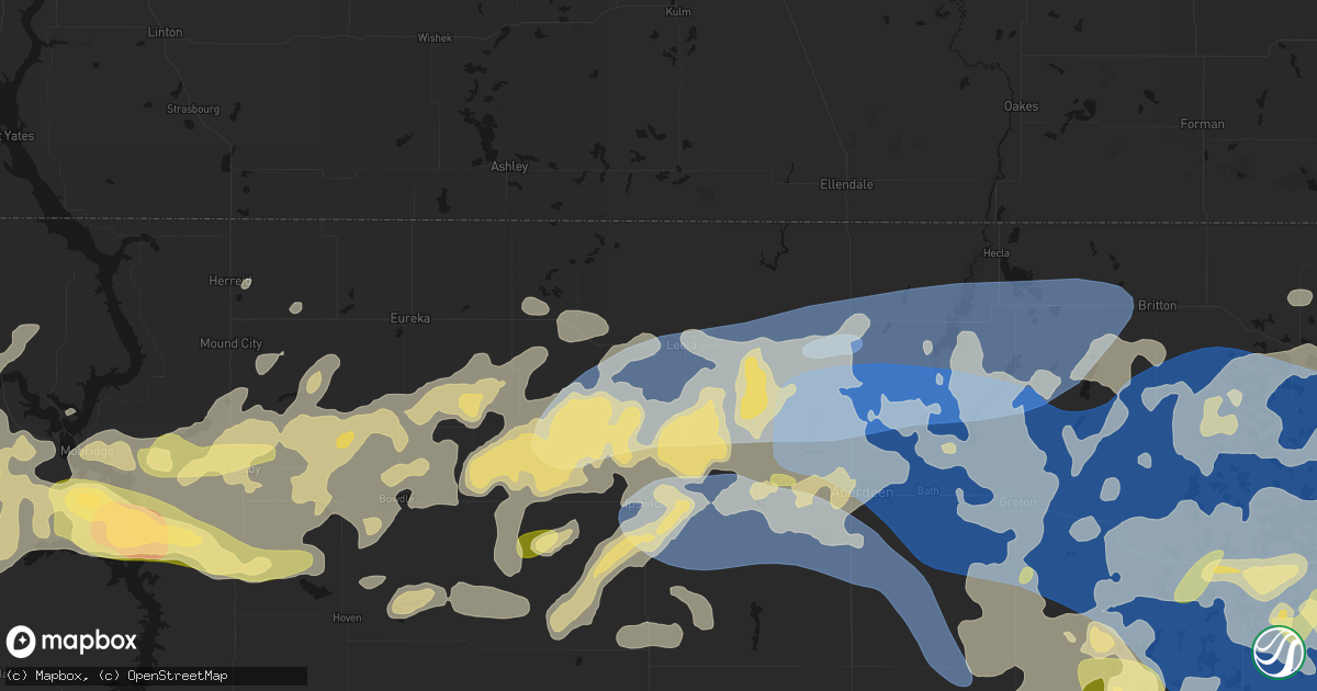 Hail map in Leola, SD on July 7, 2026