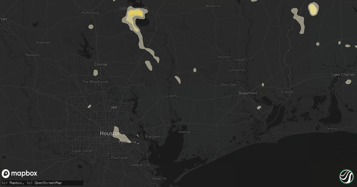 Hail map in Liberty, TX on July 7, 2026